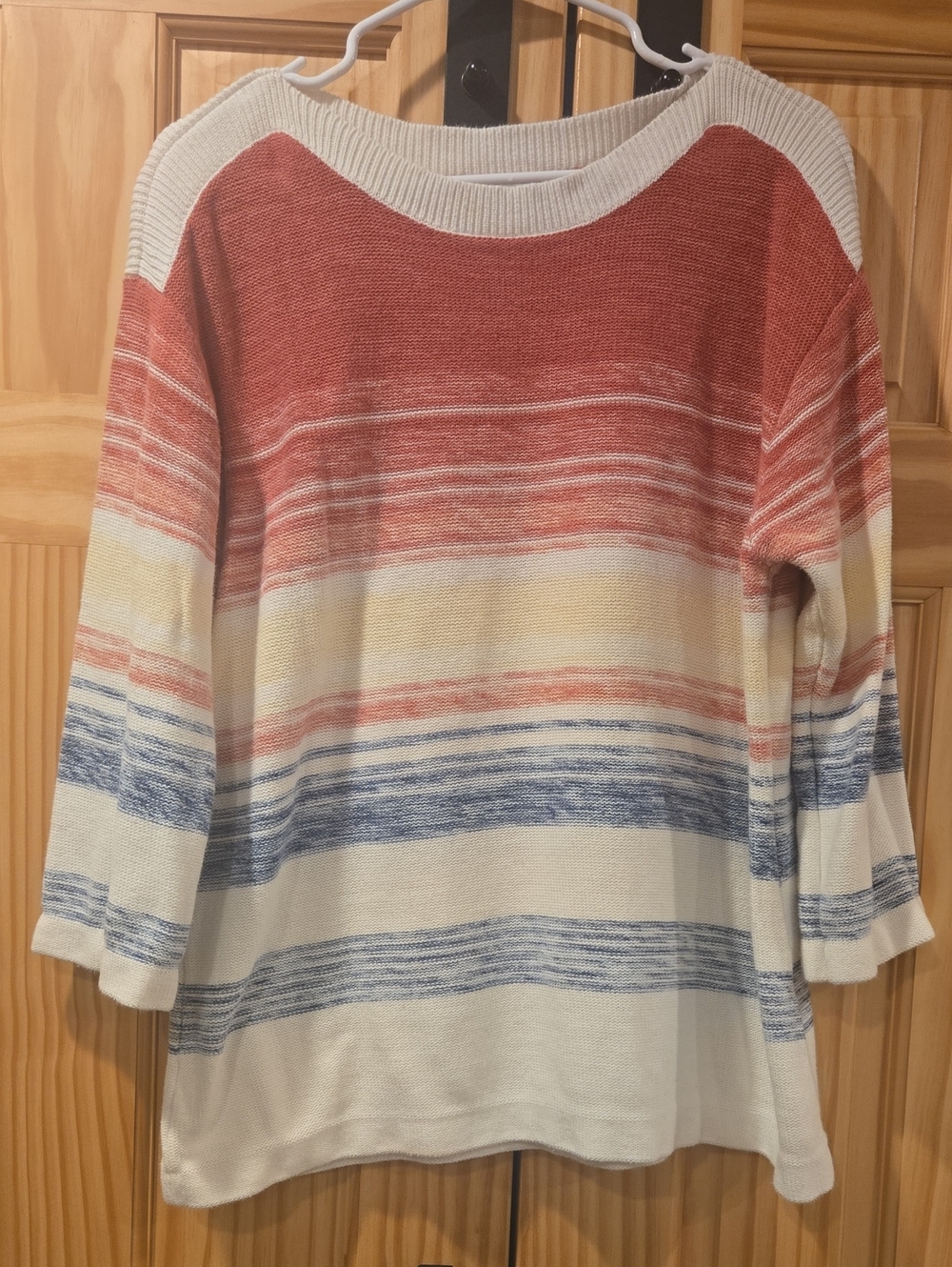 CJ Banks Striped Scoopneck 1X Sweater in White, Red, Cream & Blue